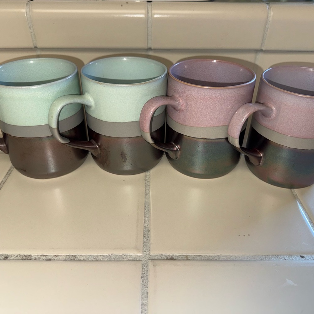 Ceramic Mug Set - Mint and Pink